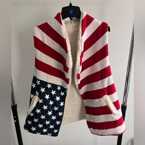 Boutique made patriotic vest - one size, sheep skin lined